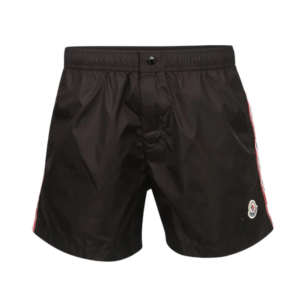 Moncler , Beachwear, Male, Black, M, Tricolour-Trimmed Swim Shorts