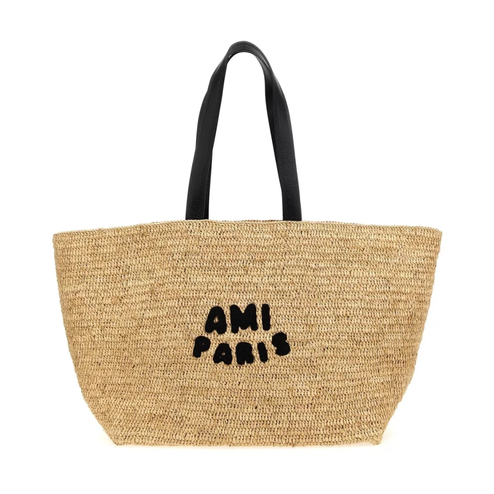 Ami Paris, Väska, Dam, ONE Size, Läder, Beige Shopping Tote Väska