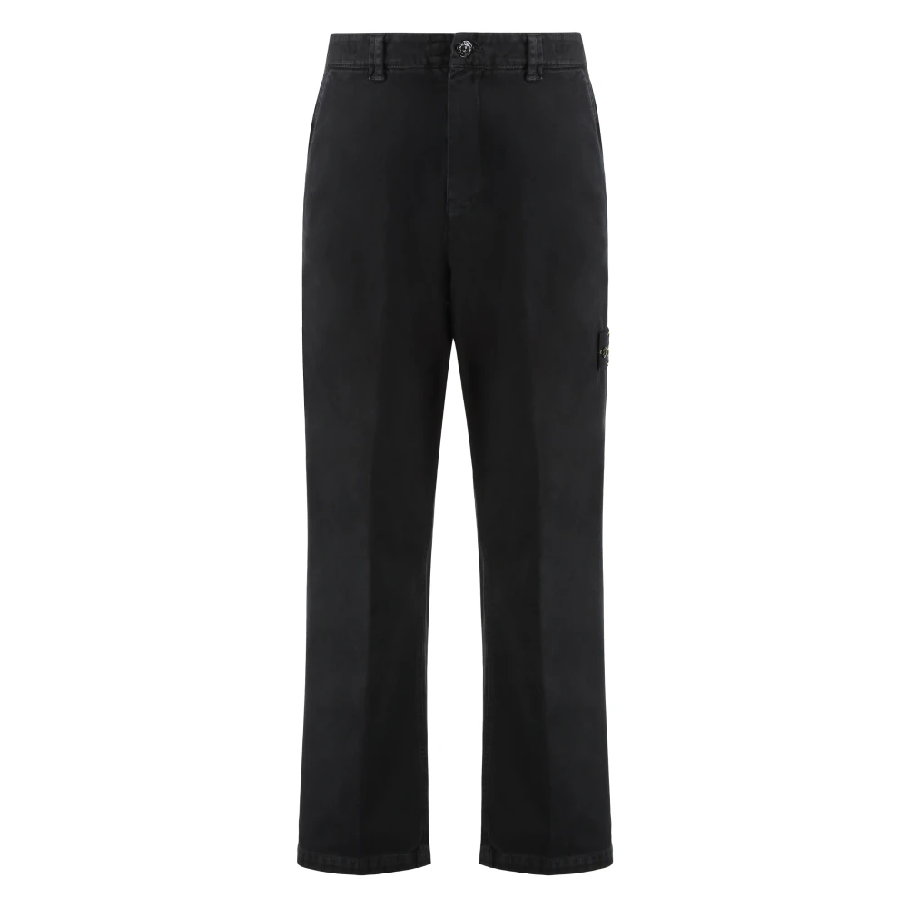 Stone Island Black Straight Trousers, Male, W33, Regular Tapered Fit Cargo Trousers With Elasticated Cuffs