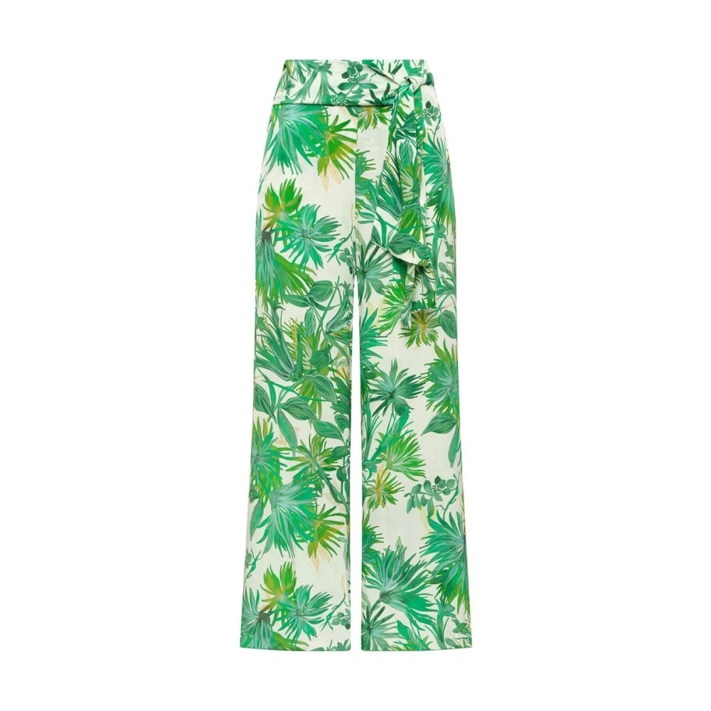 Maliparmi Women's Green Wide Trousers, L, Botanical Jungle Trousers
