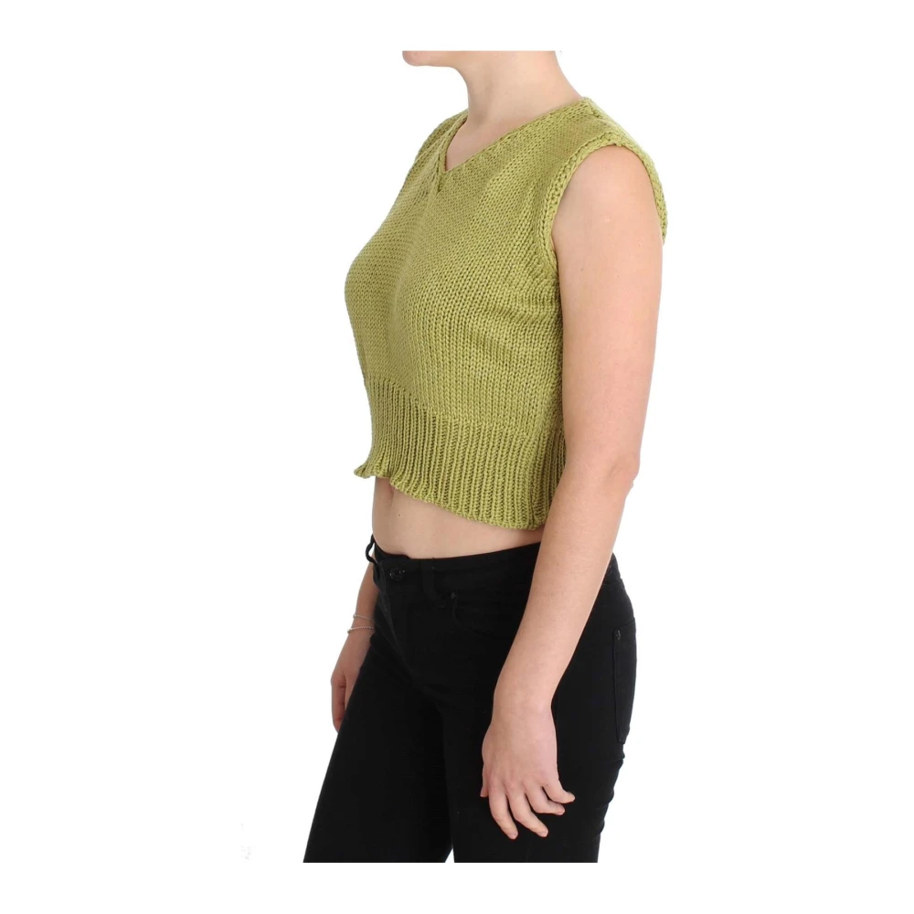 Pink Memories Groene Gebreide Mouwloze V-hals Vest Green Dames