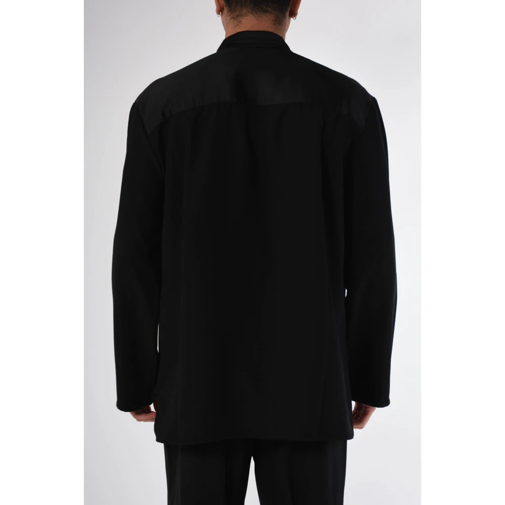 Roberto Collina Satijnen Koreaans Overhemd Oversized Fit Black Heren