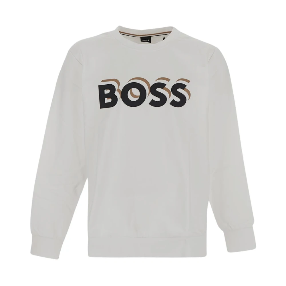 Hugo Boss Witte Sweater met Logo Print White Heren