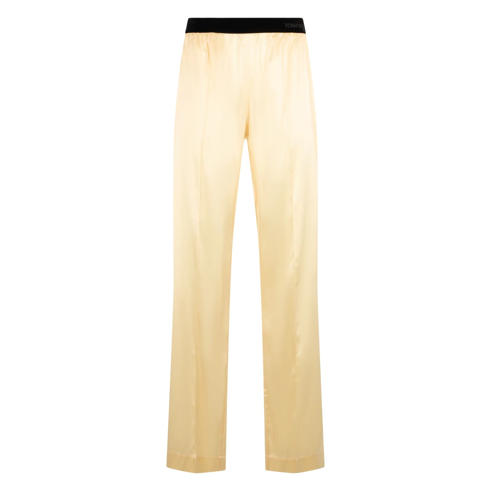 Tom Ford Women's Yellow Stretch Satin Trousers - Straight Trousers - M - Trousers