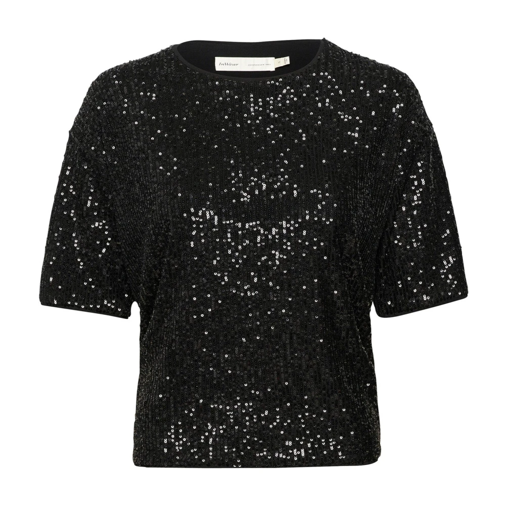 Inwear Black Blouses, Female, 2XS, Sequin Blouse With Half Sleeves