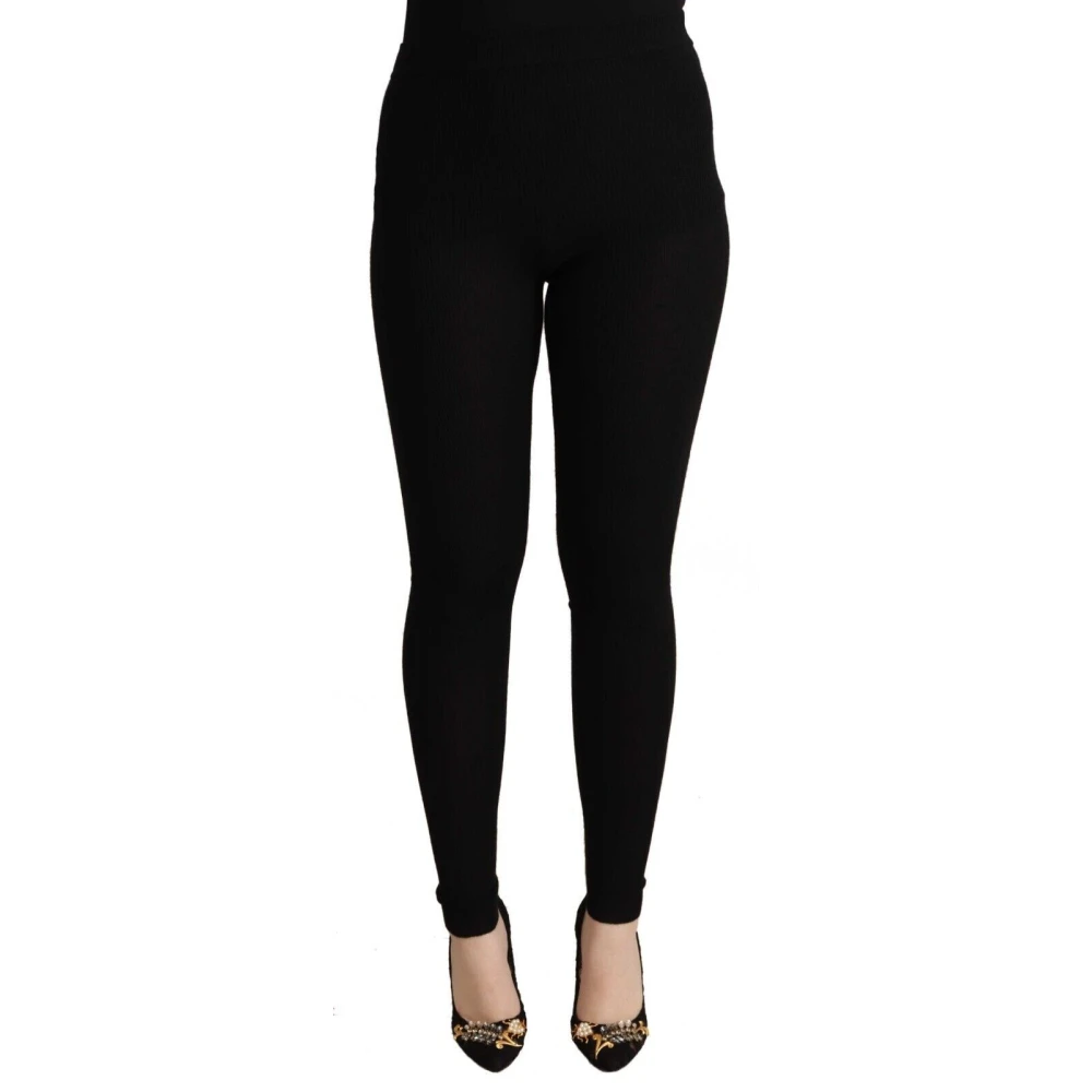 Dolce & Gabbana Women's Black Leggings, S, Luxury Cashmere High-Waisted Tights