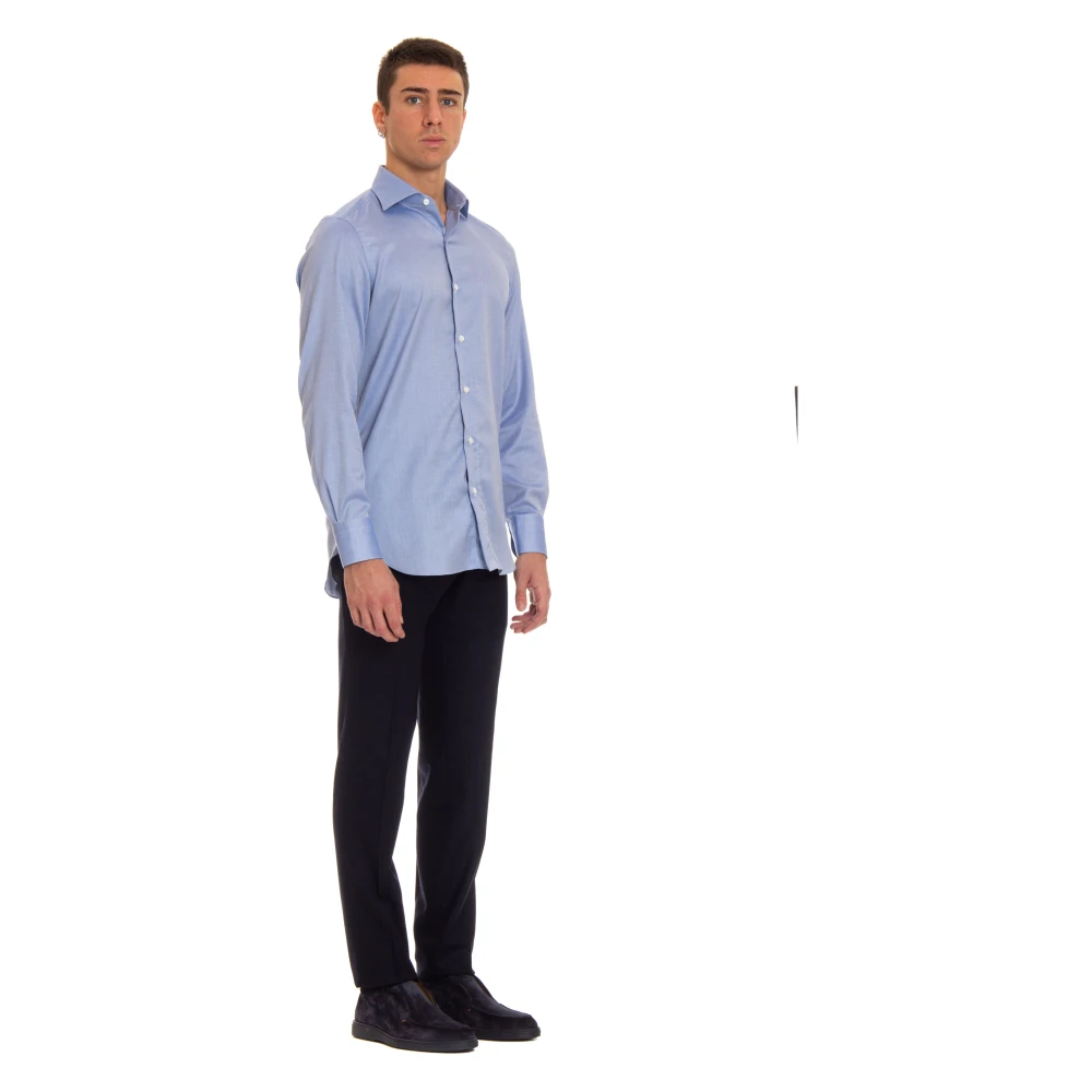 Finamore Neapolitaans Vervaardigde Slim-Fit Casual Overhemden Blue Heren