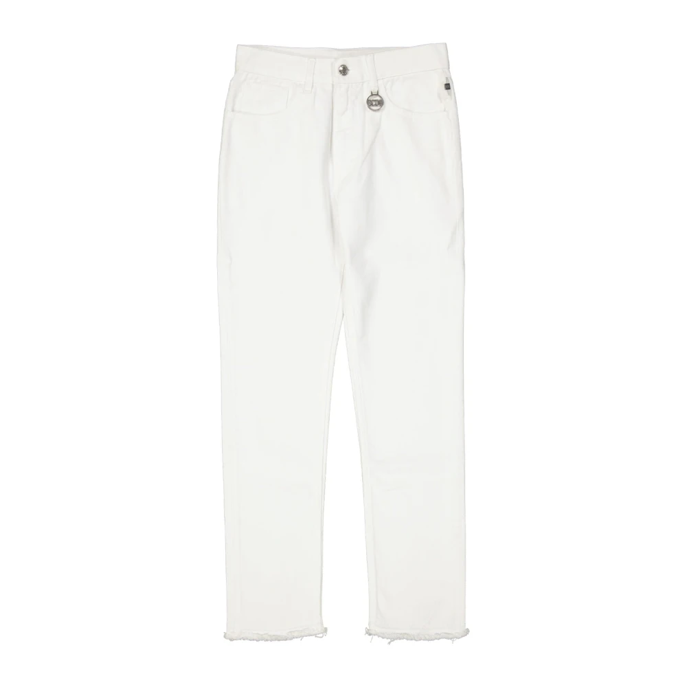 Gcds Witte Jeans met Franje Afwerking en Geborduurde Details White Dames