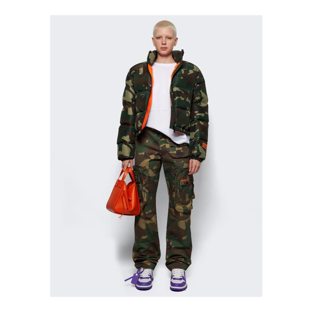 Heron Preston Camo Pufferjas Rits Logo Green Dames