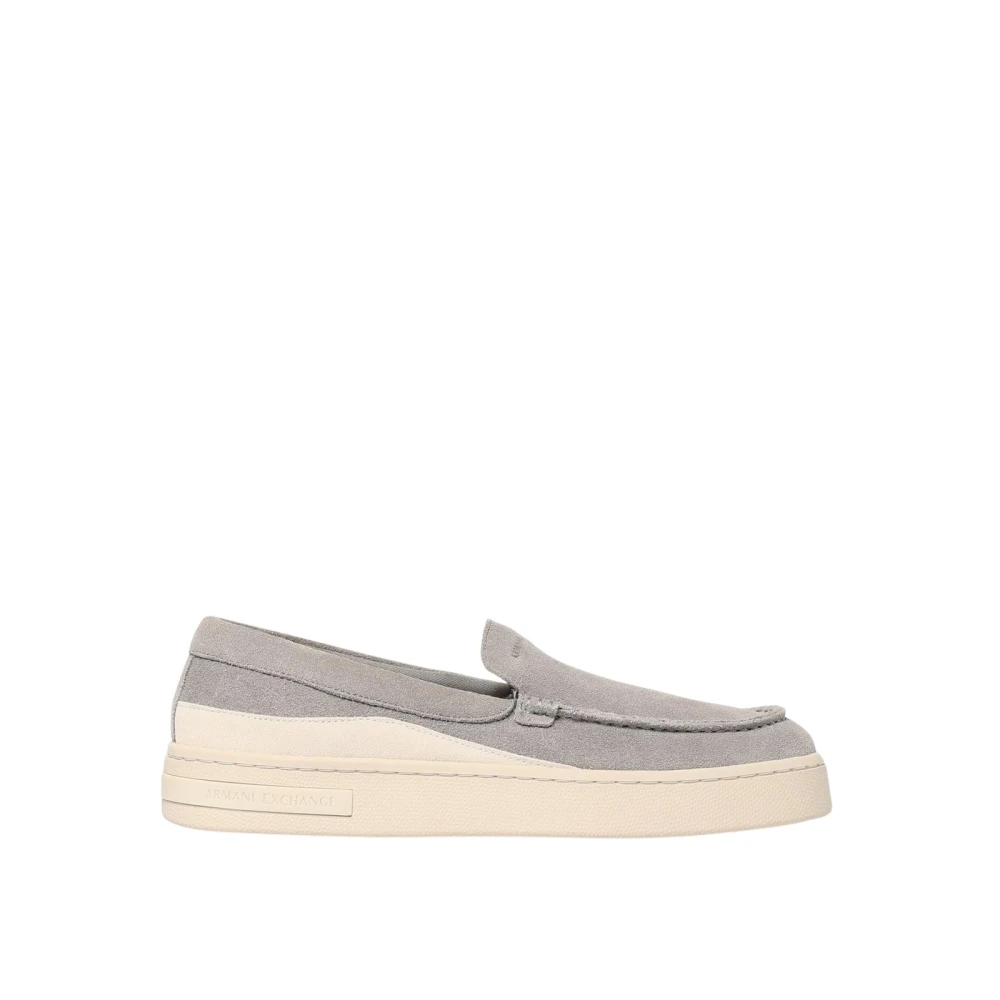 Armani Exchange Mannelijk Grijs Schoenen Heren, 44 Eu, Suède, Suede Slipon Loafers Casual Style