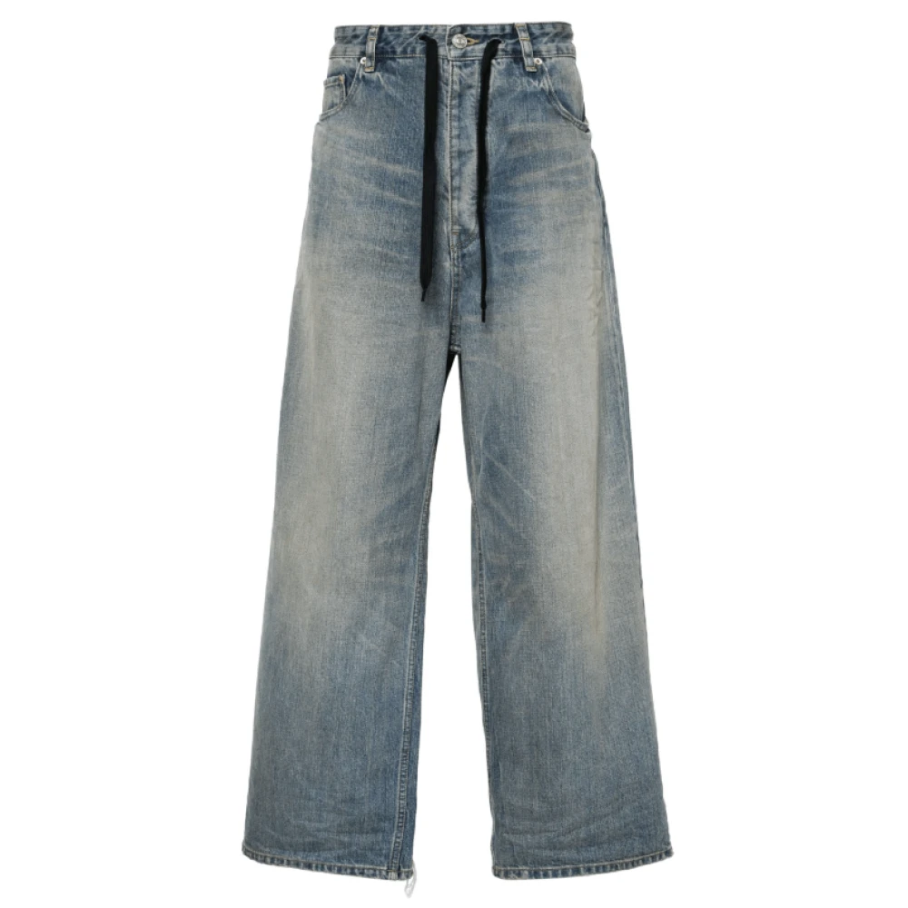 Balenciaga Wijde Indigo Blauwe Denim Jeans Blue Unisex