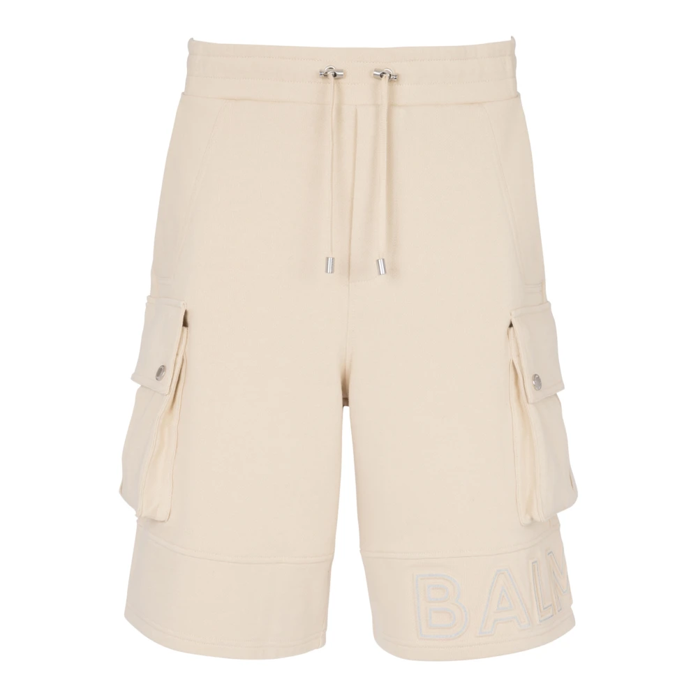 Balmain Cargo shorts met reflecterend logo Beige Heren