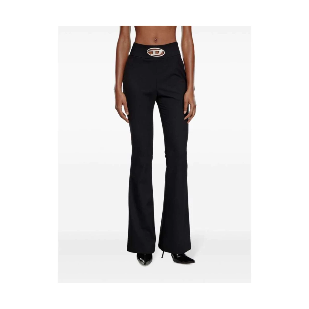 Diesel Zwarte Gebreide Flared Broek met Uitgesneden Details Black Dames