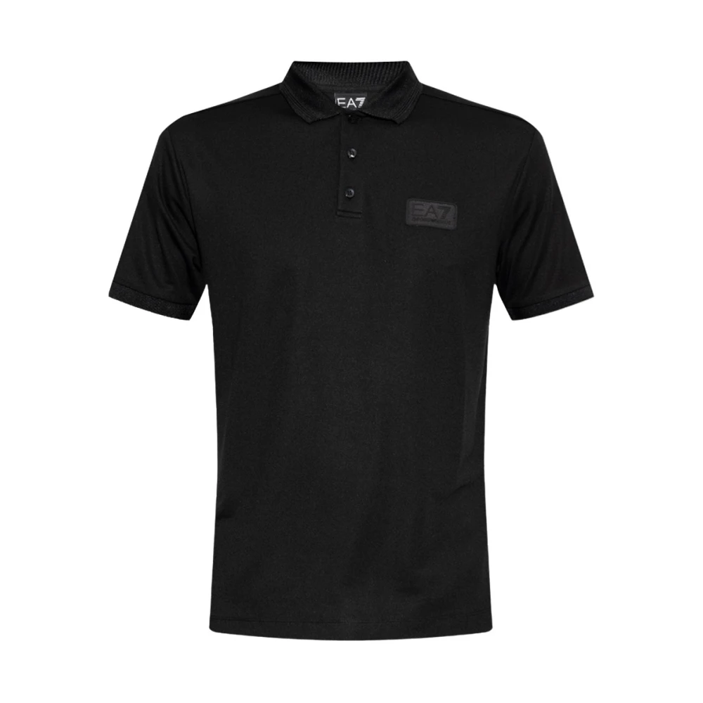 Emporio Armani Ea7 Mannelijk Zwart Tops Heren, Xl, Polyester, Button Logo Polo