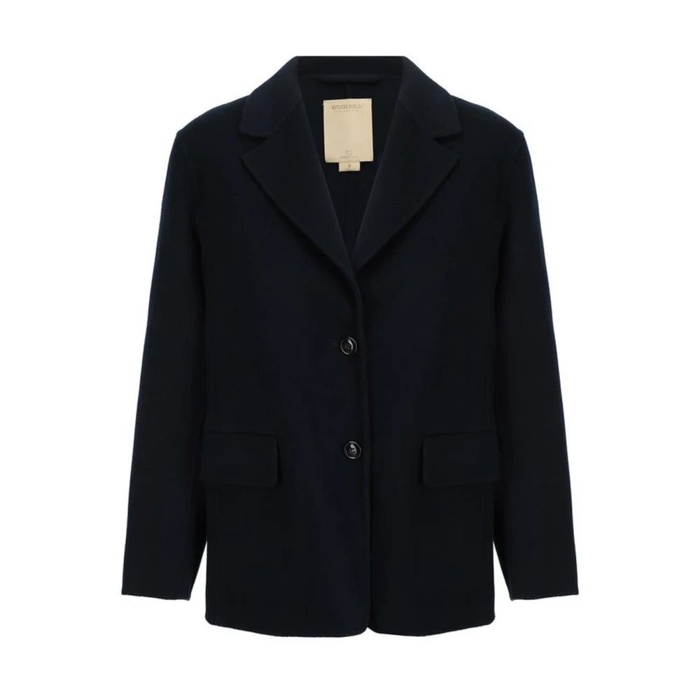 Woolrich Kontrastknapp Ull Blazer Jacka Revers Blue, Dam