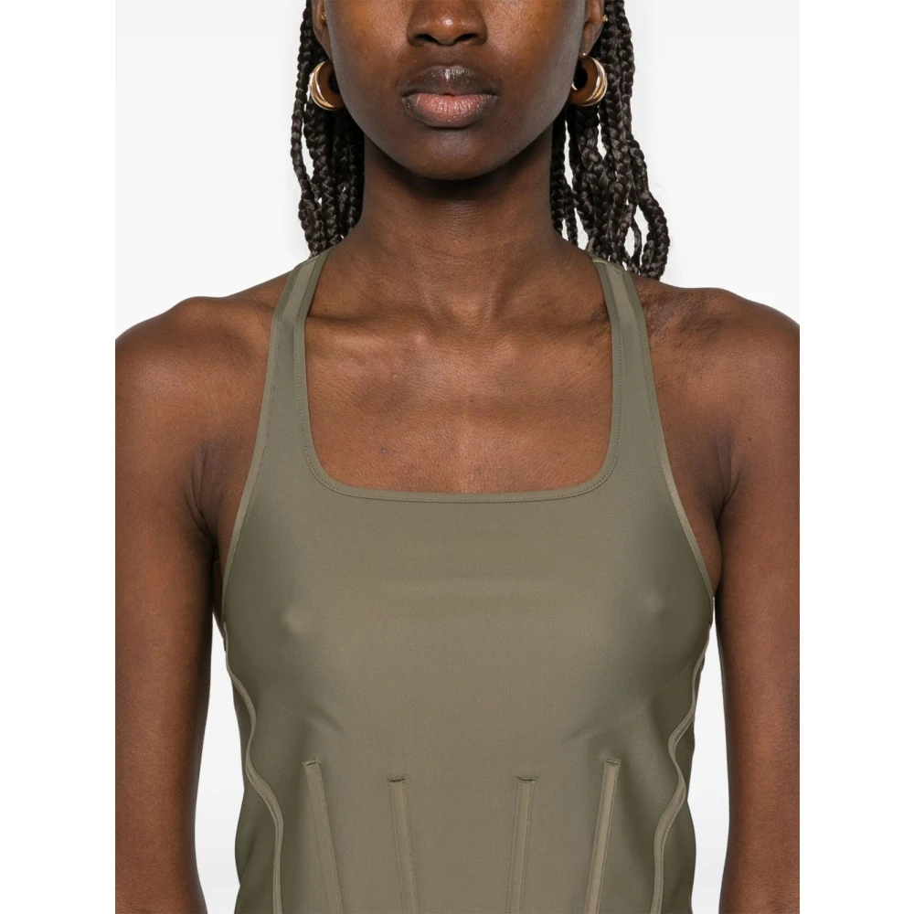 Mugler Khaki Olympische Halslijn Korset Top Green Dames
