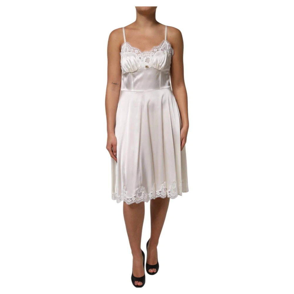 Dolce & Gabbana Women's White Silk Slip Lingerie Dress With Lace Hem
