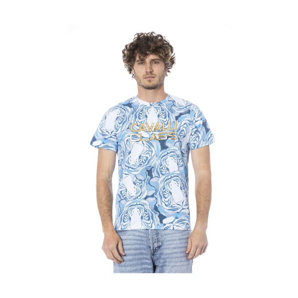 Cavalli Class Fantasy Print T-Shirt Blauw Blue Heren