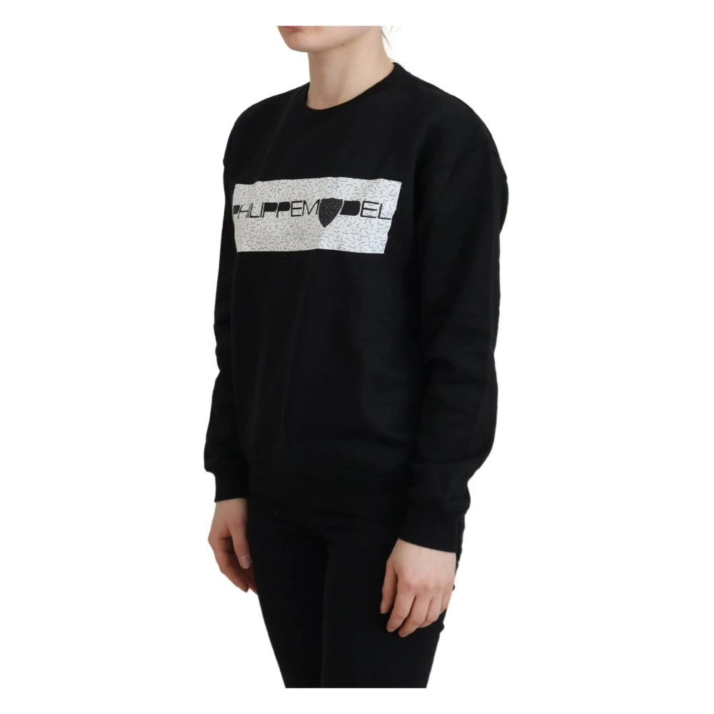 Philippe Model Elegante zwarte katoenen trui met print Black Dames