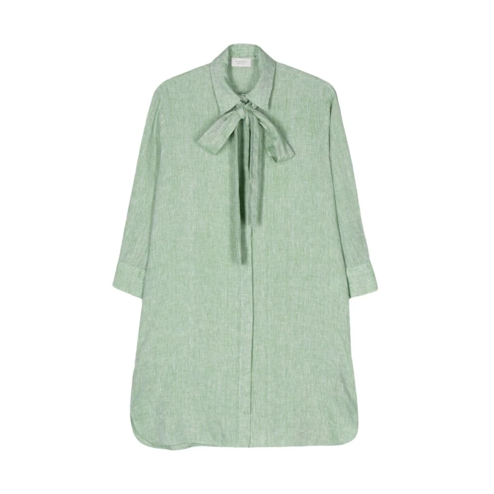 Mazzarelli Lichtgroene Linnen Strik Kraag Overhemd Green Dames