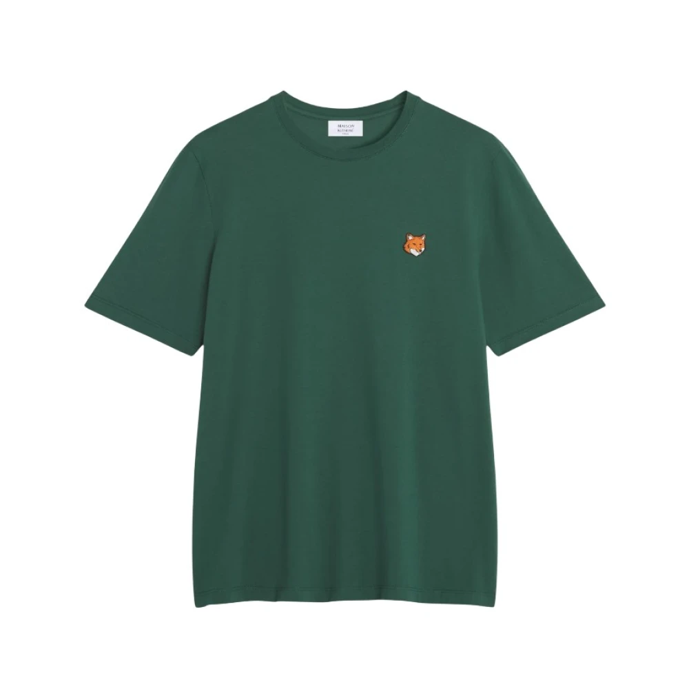 Maison Kitsuné Men's Green T-Shirts, M, Camiseta Con Logotipo Bordado