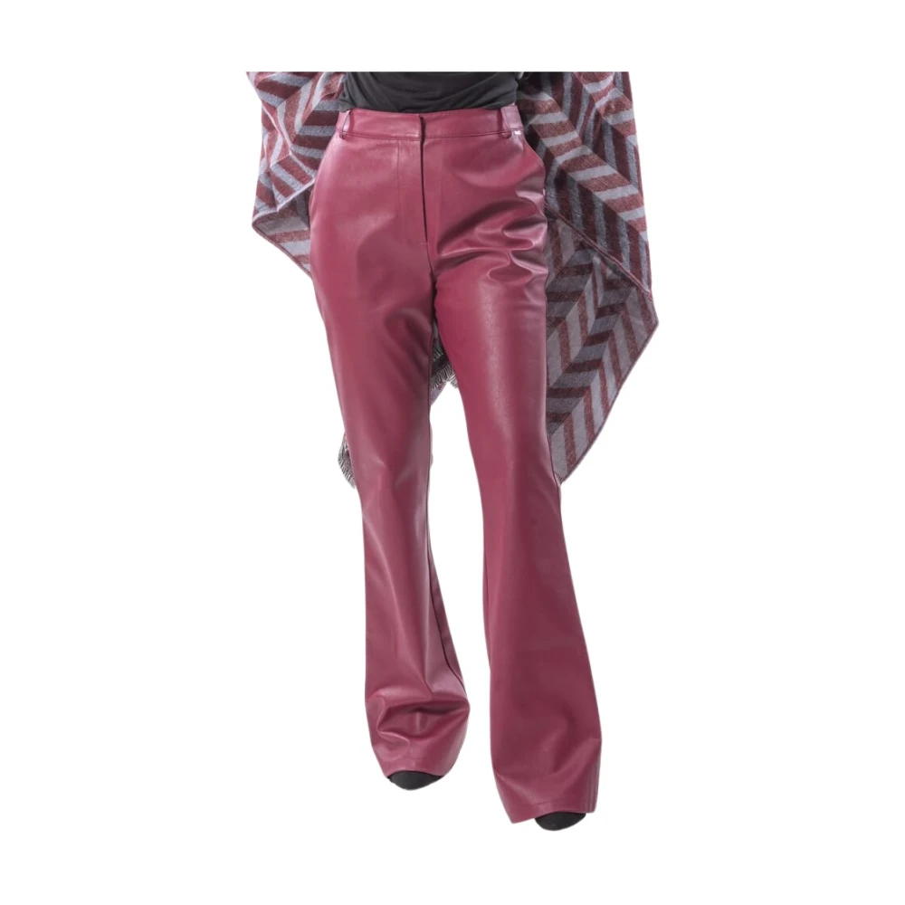 Fracomina Eco-Leren Bootcut Broek Hoge Taille Franse Zakken Red Dames