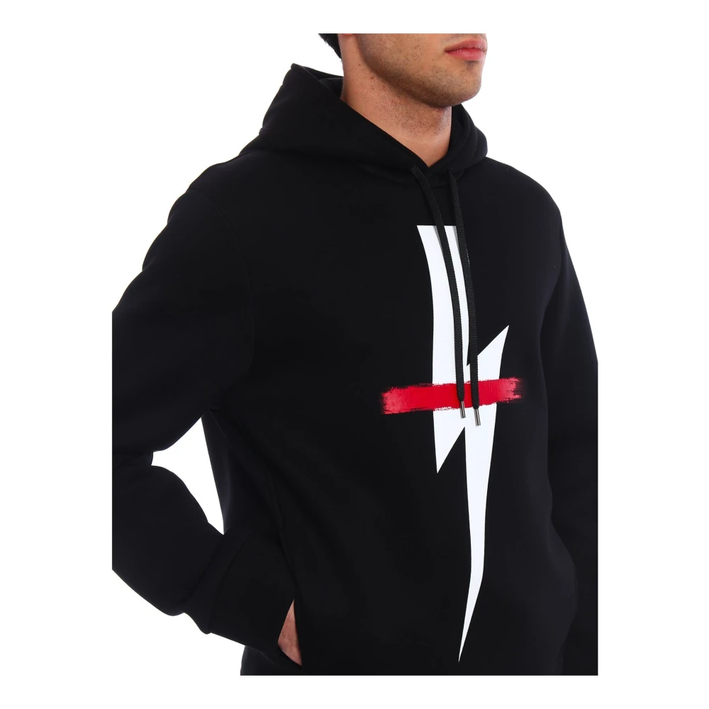 Neil Barrett Logo Hoodie Bliksemprint Black Heren
