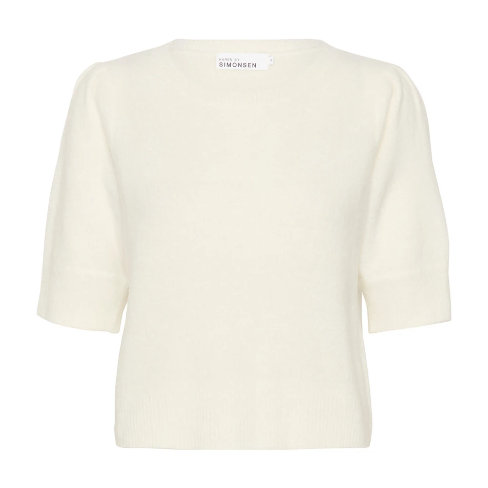 Karen By Simonsen Women's White Plain Pullover Jumper Egret - Round-Neck Knitwear - Xl - Knitwear