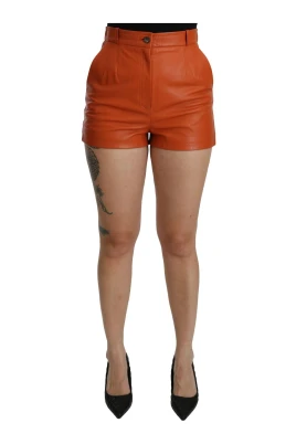 Orange Läder High Waist Mini Shorts