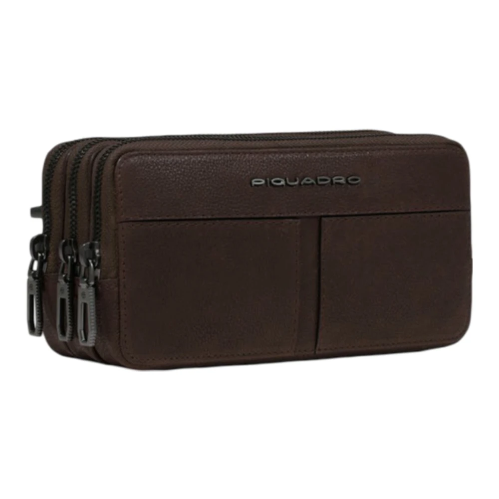 Piquadro Bruin lederen drievoudige ritsportemonnee Brown Dames