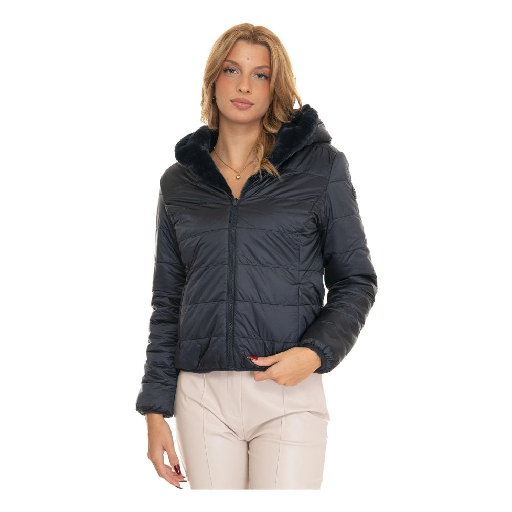 Save The Duck Omkeerbaar Kort Harrington Jack met Capuchon Blue Dames