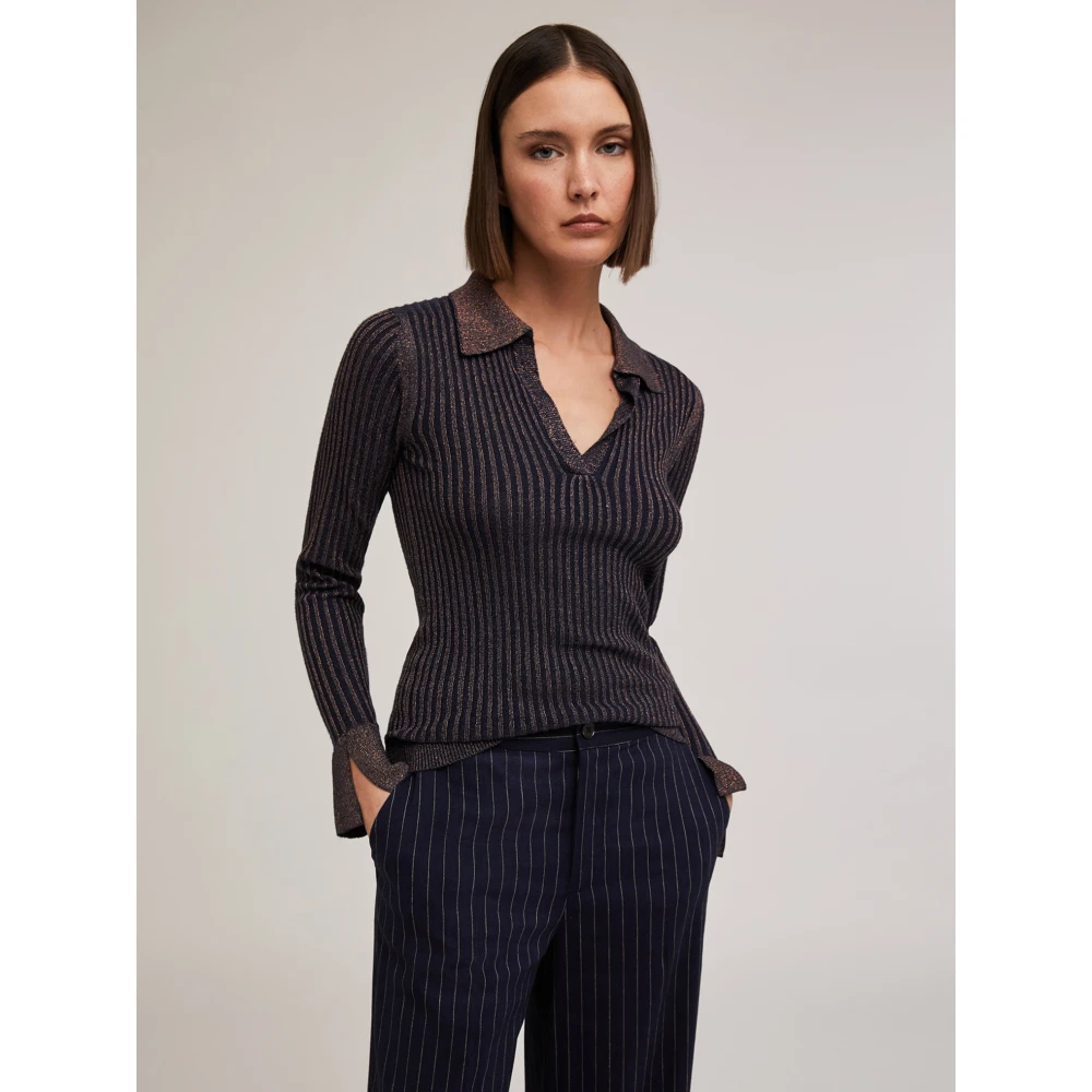 Motivi Poloshirt in geribbeld lurex breisel Blue Dames