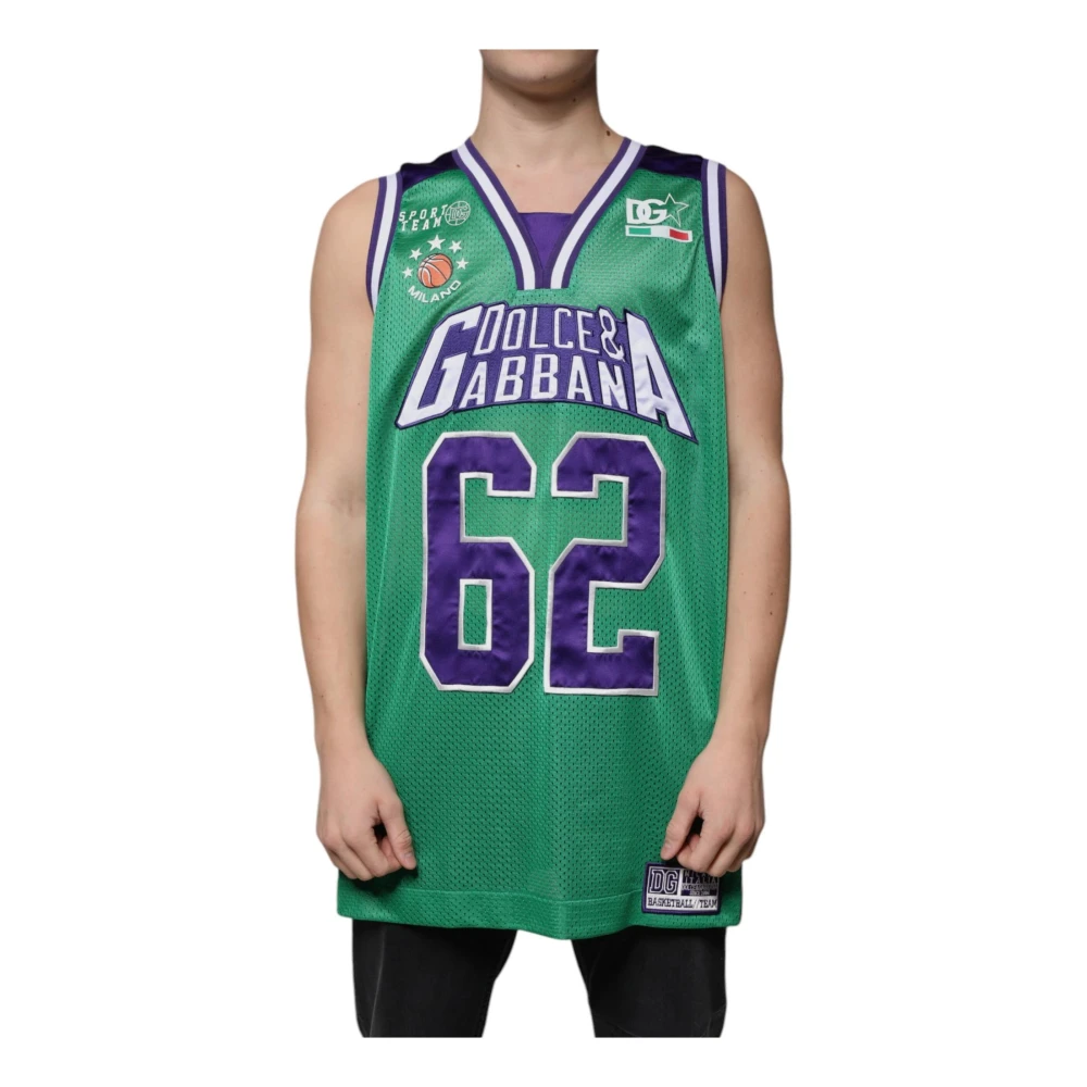 Dolce & Gabbana Men's Green V-Neck Sleeveless Oversize T-Shirt