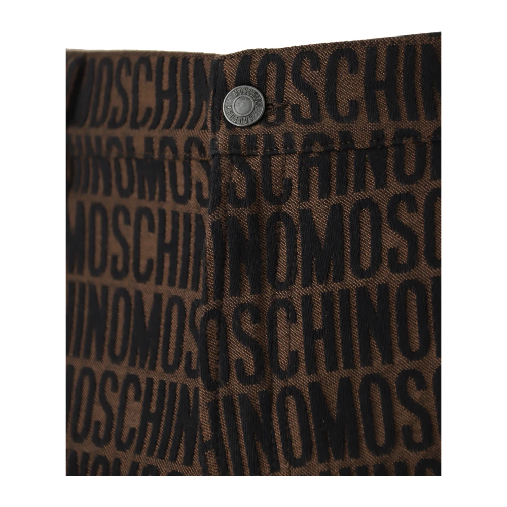 Moschino Jacquard Logo Katoenen Broek Bruin Brown Heren