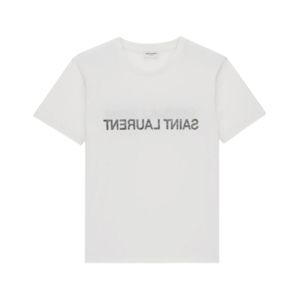 Saint Laurent White T-Shirts, Male, L, Reverse Logo T-Shirt