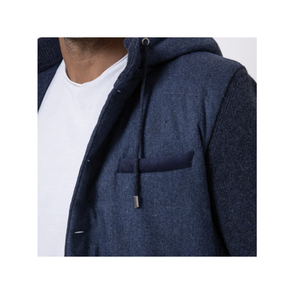 Gran Sasso Blauwe Hooded Wollen Jas Blue Heren