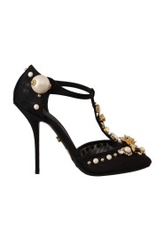 Black Faux Pearl Crystal Vally Heels Sandals Shoes
