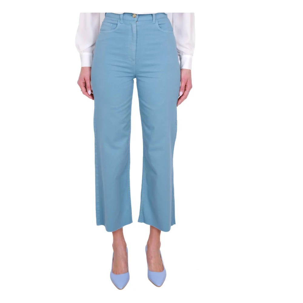 Elisabetta Franchi Hoge taille uitlopende katoenen jeans Blue Dames