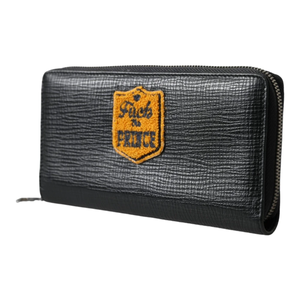 Dolce & Gabbana Zwarte leren logopatch ritsportemonnee Black Heren
