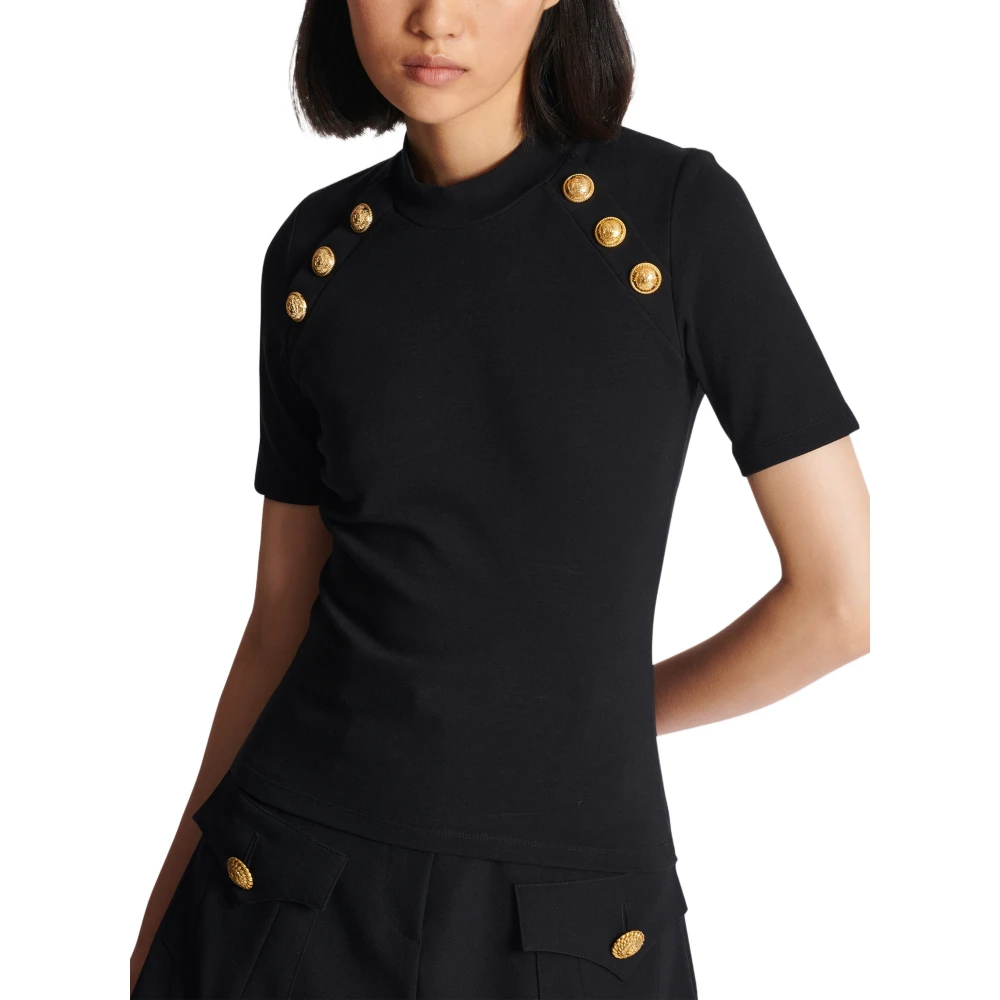 Balmain T-shirt met 6 knopen Black Dames