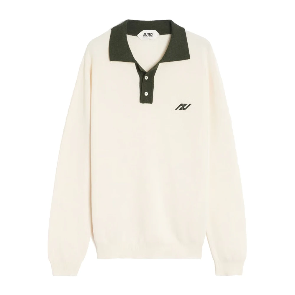 Autry Men's Beige Sporty Long Sleeve Polo - Polo Shirts - M - Tops
