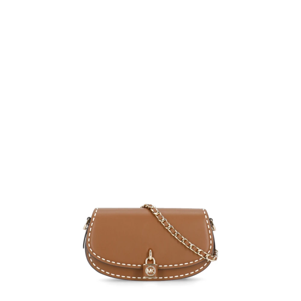 Michael Kors Bruine leren schoudertas met ketting Brown Dames