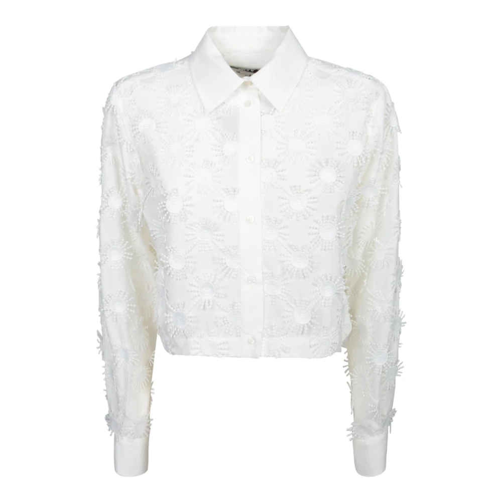Msgm Women's White Cropped Poplin Shirt With Embroidery
