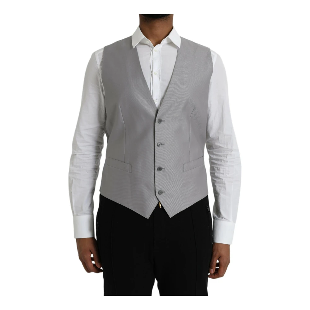 Dolce & Gabbana Men's Gray Waistcoats, Xl, Wool Formal Waistcoat Vest