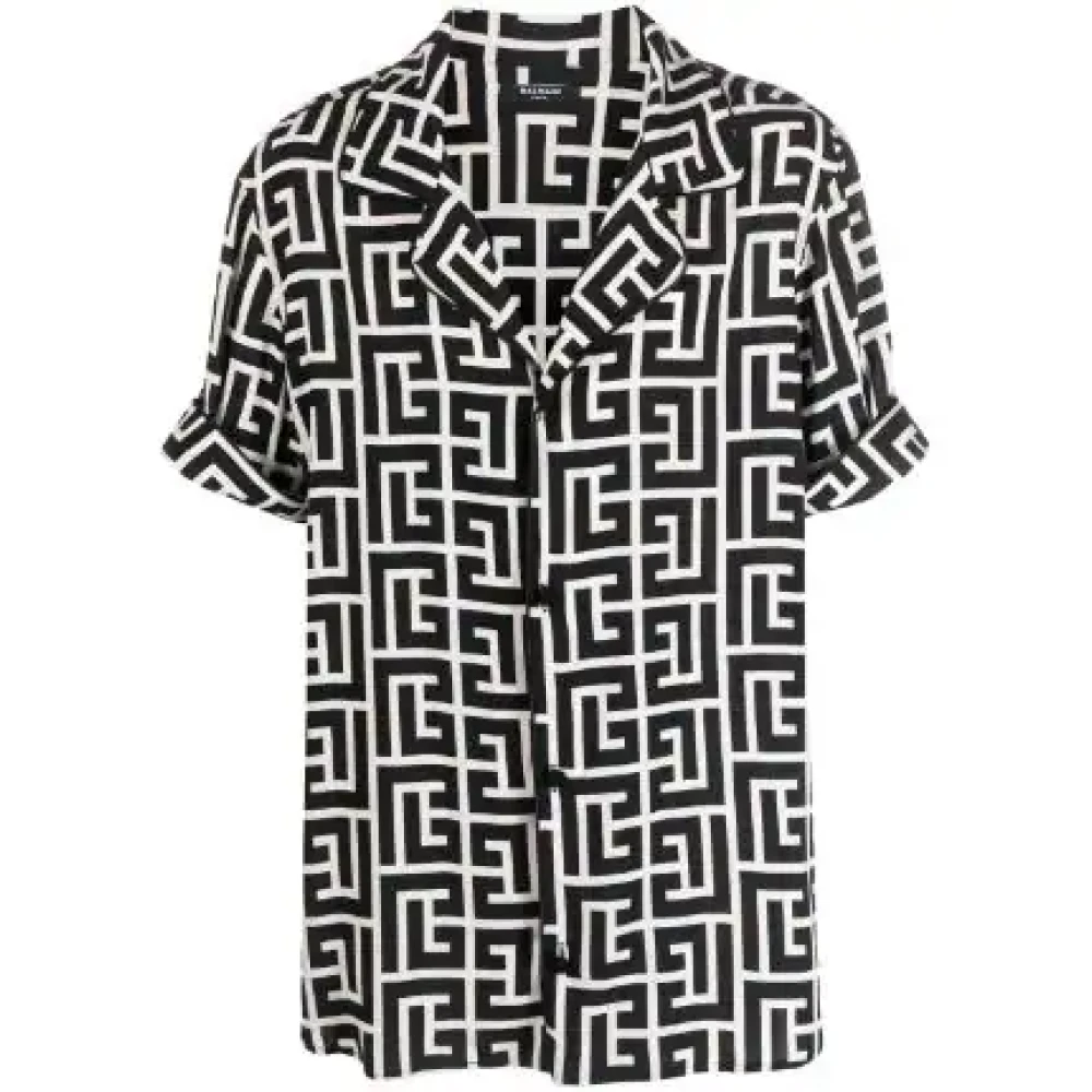 Balmain Geometrisch Bedrukt Overhemd Black Heren
