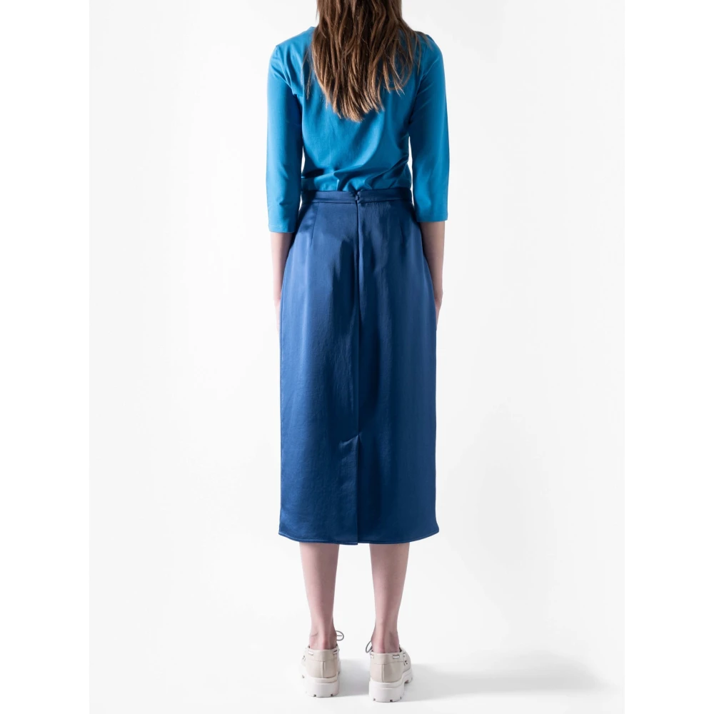 Max Mara Weekend Satijnen rok met achterkant split Blue Dames
