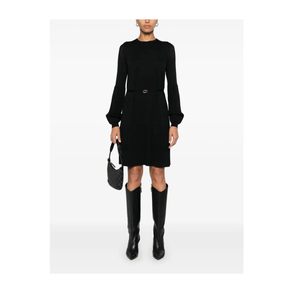 Twinset Zwart Gebreide Jurk Pointelle Ontwerp Black Dames