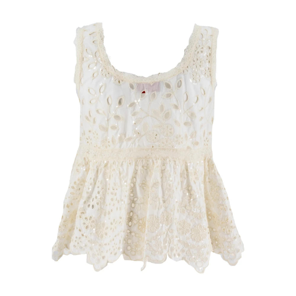 Ermanno Scervino Katoenen Macramé Kant Bloemen Top White Dames