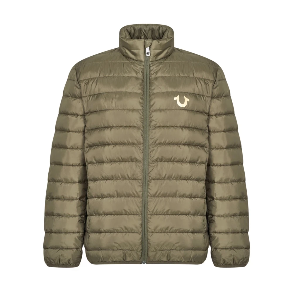 True Religion Men's Green Logo Puffer Jacket Kalamata Zip Fastening