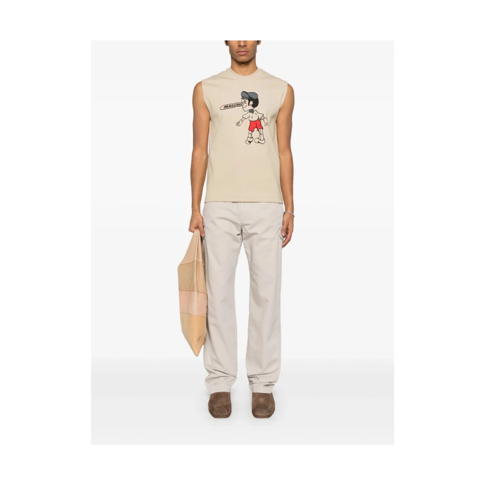 Magliano Beige Logo Print Cartoon Sleeveless T-shirt Beige Heren
